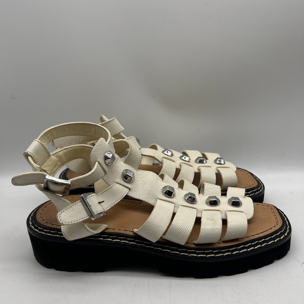 SANDRO Sandals Womens‎ 40 US 8.5 Stud Lizard Leather Gladiator RockChic - Picture 3 of 16